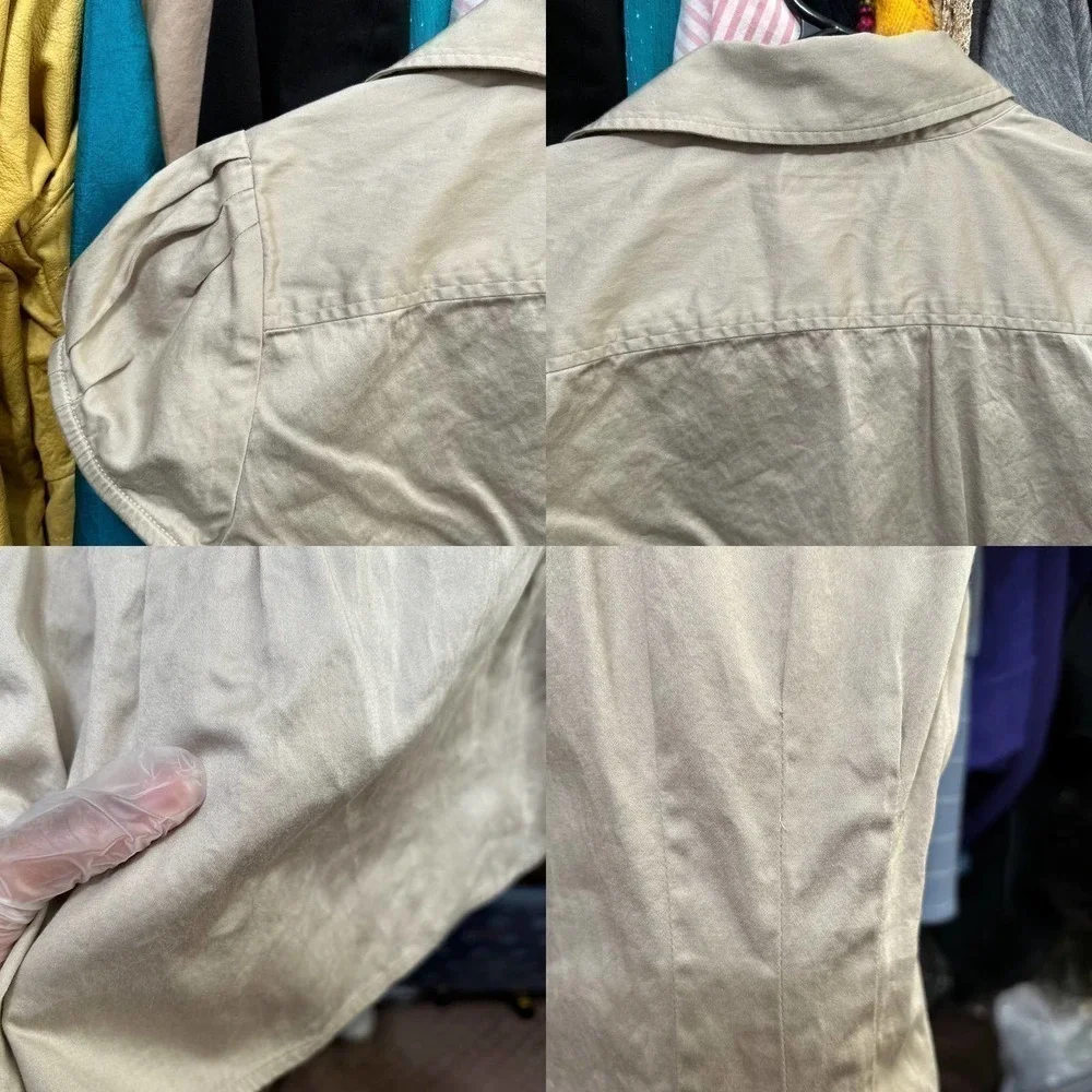 Banana Republic Tan Puff Sleeve Vneck Button Front Top Size 4 - 